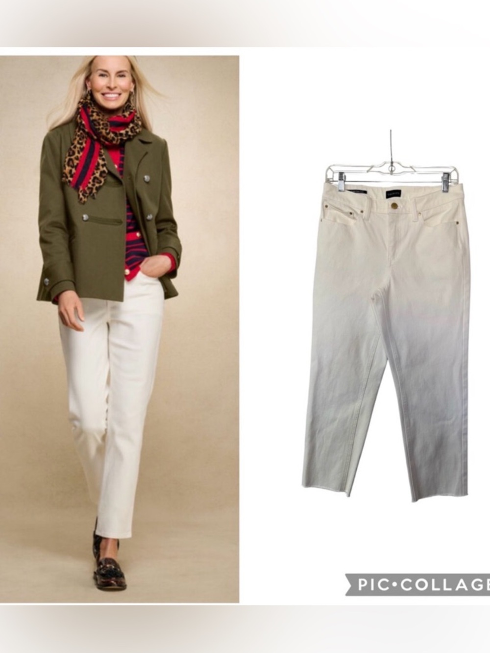 Talbots Slim Straight Ankle Jean Women's Off-White Ivory Denim Size 4 Fray Hem
